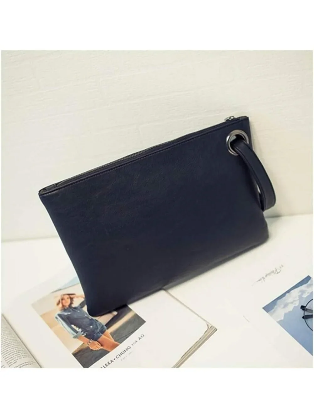 Women's Grey Blue Evening Clutch Purse Envelope Zipper Handbag Shoulder Bag